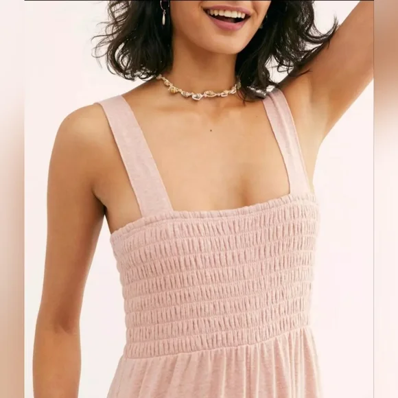 Free People Pink Sleeveless Smocked Wide Leg Homecoming Jumpsuit - Picture 2 of 4